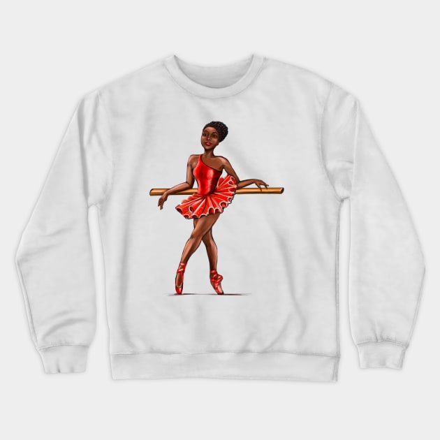 Ballet in red pointe shoes - ballerina at rest - ballerina taking a break  in red tutu and red shoes  - brown skin ballerina Crewneck Sweatshirt by Artonmytee